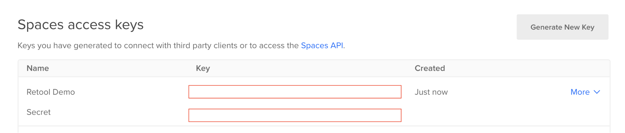 spaces access keys
