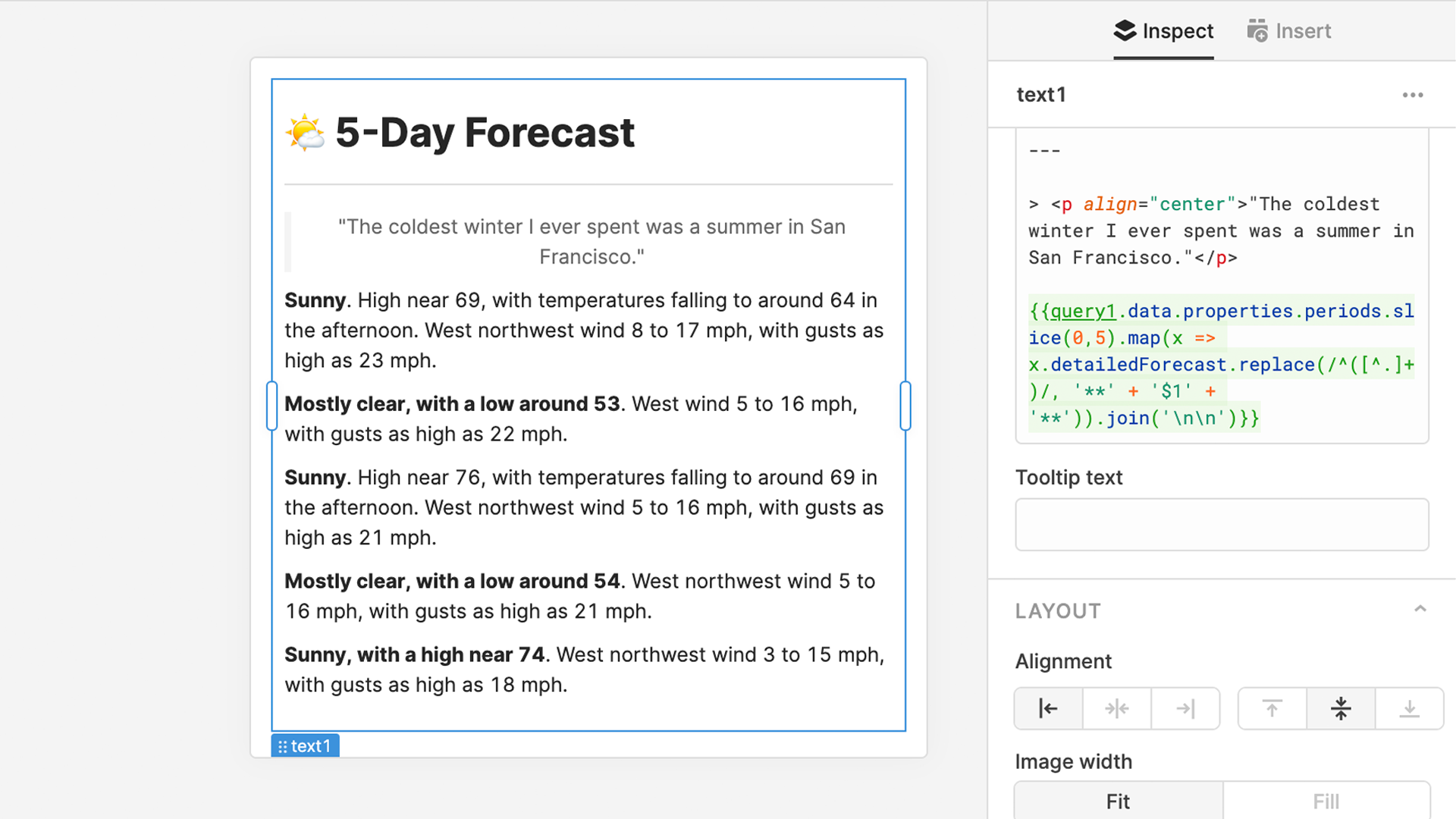 Trim the forecast down to 5 days and add formatting