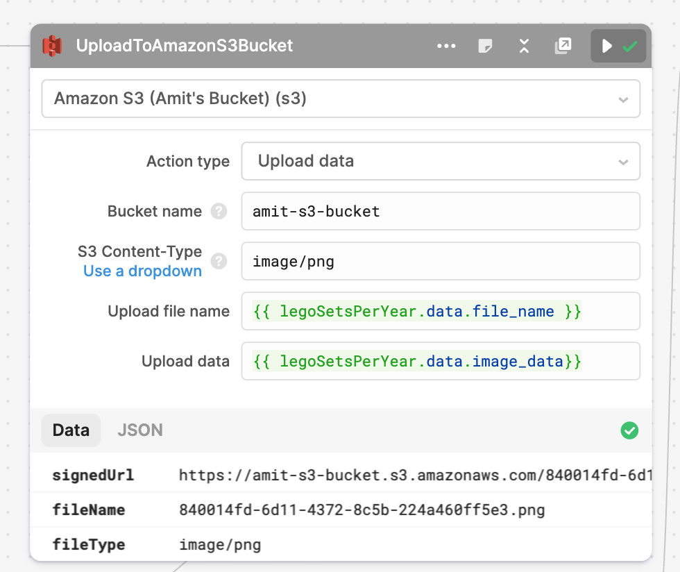 Upload the image file to Amazon S3 Bucket using Retool's built-in Amazon S3 integration