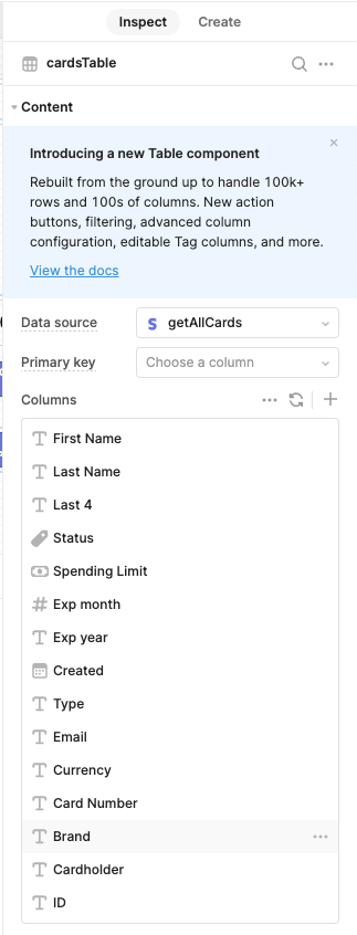Set the Data source to reference the getAllCards Resource Query