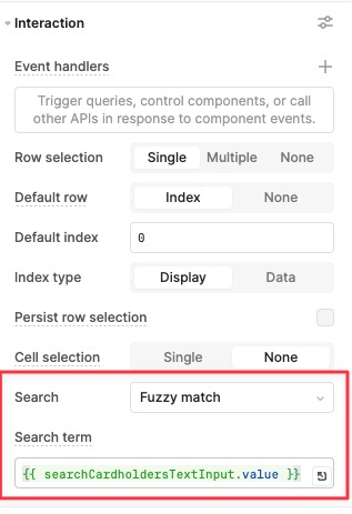 Using Table component's built-in Search term property to allow users to search 